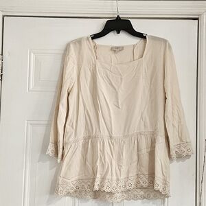 BOGO LOFT Cream Lace Accent Blouse